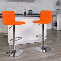 Flash Furniture Contemporary Tufted Orange Vinyl Adjustable Height Bar Stool with Chrome Base CH-112080-ORG-GG